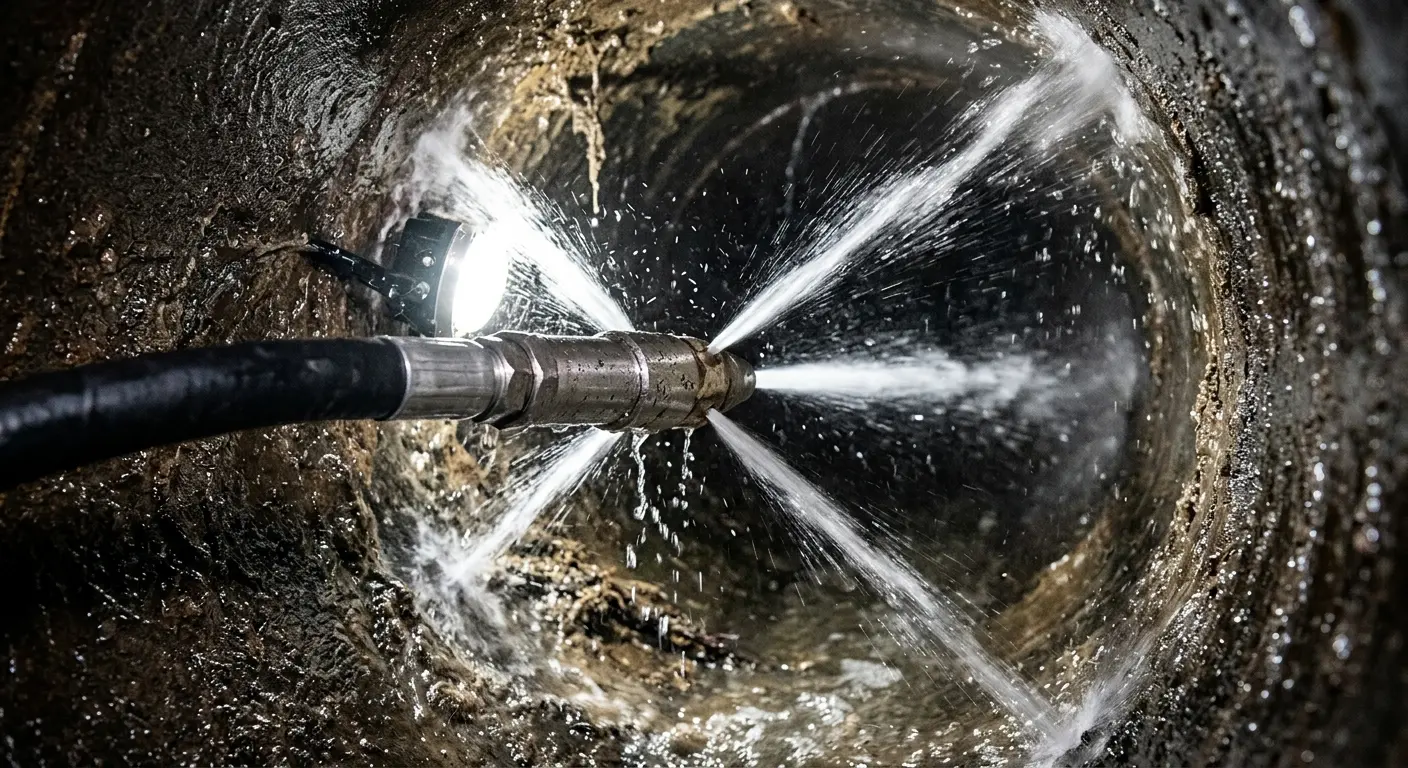 High-pressure hydro jetting nozzle cleaning sewer pipe for Sewer Cleanout in Halls